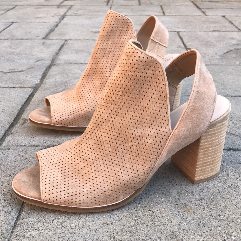 Cream Suede Lasercut Cole Haan Callista Open Toe Sling Booties